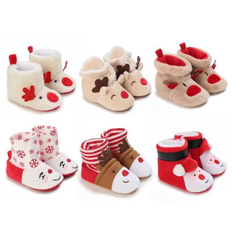 Boots Infant Newborn Booties Santa Foot Socks Baby Christmas Lovely Snowflake Design Winter Warm Slippers Anti-Slip Shoes H241212R9TT