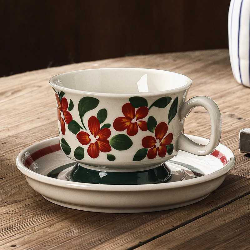 French retro afternoon tea cup for him to use luxurious floral ceramic coffee g Saucer gift box friends birthday gift Y241211