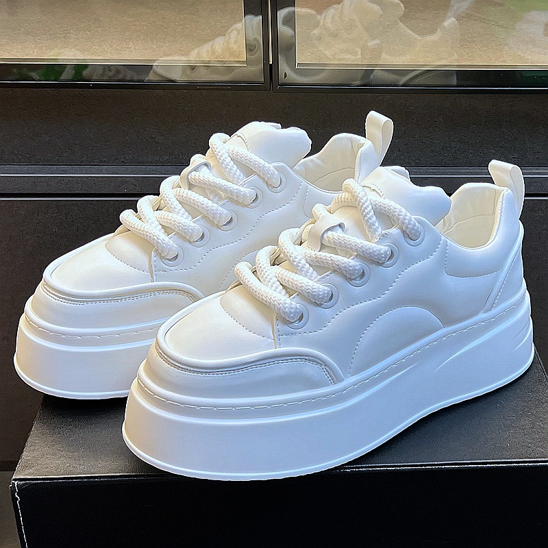 Thick soles increase small white shoes fashion men's light bread shoes fashion with ins niche trend design casual board shoes Spring Green White