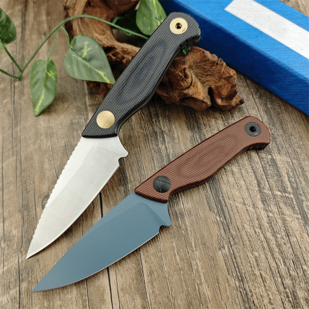 High Quality BM 203BT-01 DACIAN Jungle Tactics Fixed Blade Brown Canvas Micarta D2 Steel Easy To Carry Outdoor Hunting Hiking Pocket Knife with PIM Po