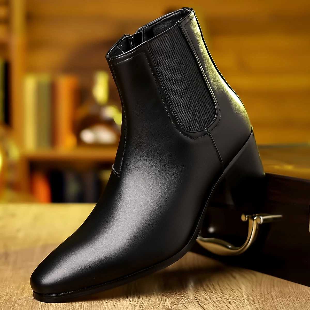 British style leather shoes Chelsea boots mens height increasing boots high-heeled mens shoes fi short boots tide shoesXJ241212