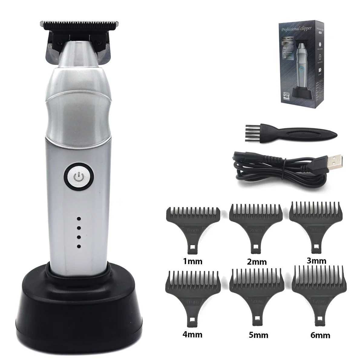 Mens hair trimmer DLC T-Blade all metal with base charger zero gap low noise professional hair trimmer W241212