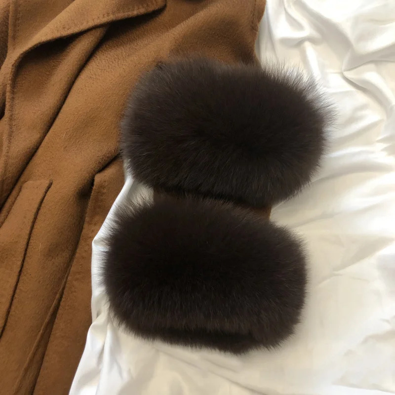 Real Fox Fur Cuffs Women Warm Sleeve Wrist Arms Warmer Whole Leather Cuffs For Women Coat Natural Fox Fur Cuffs Thick Arm Sleeve 241212
