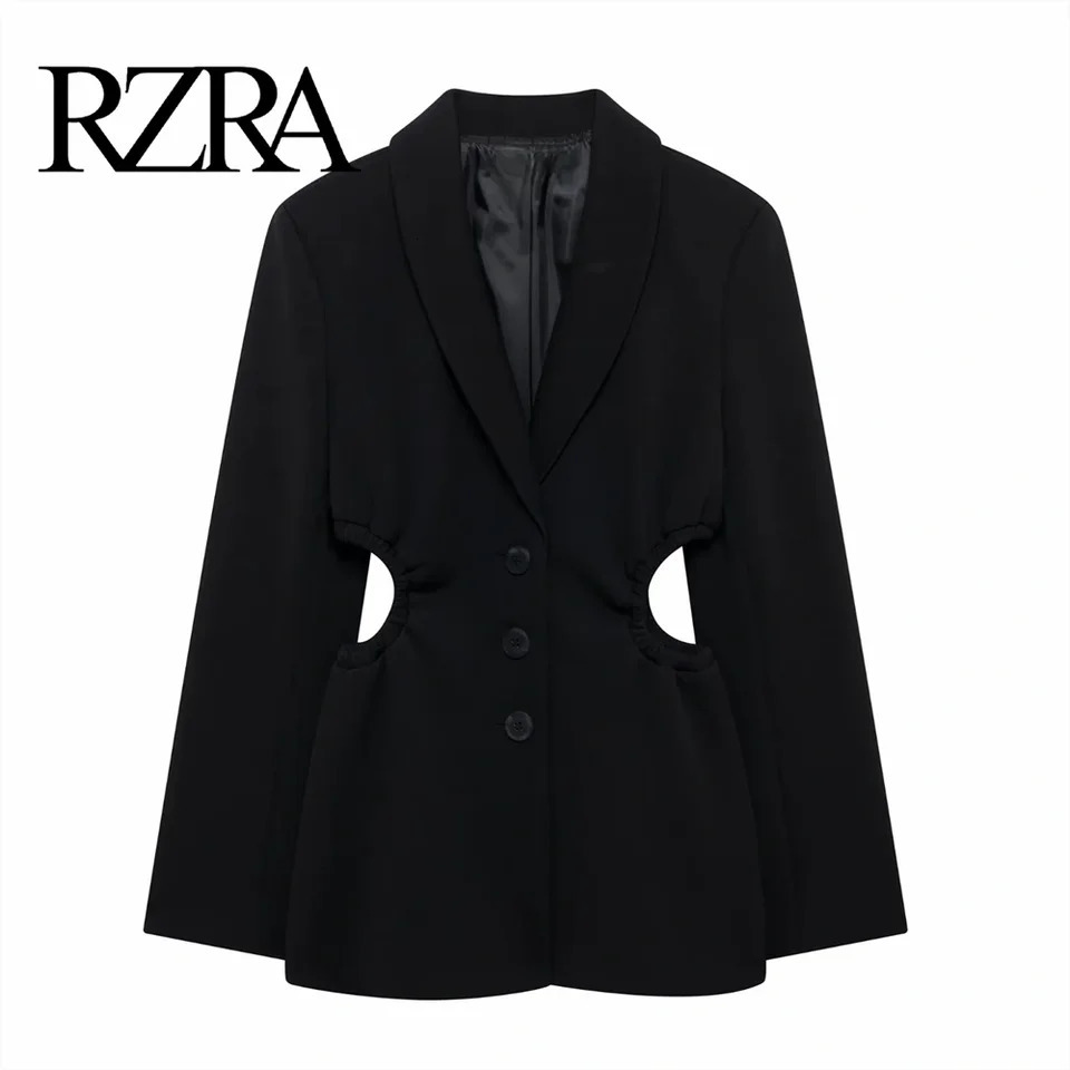 RZRA AutumnWinter Product Womens Open Waist n Flip Collar Long Sleeve Casual Suit Coat 241209