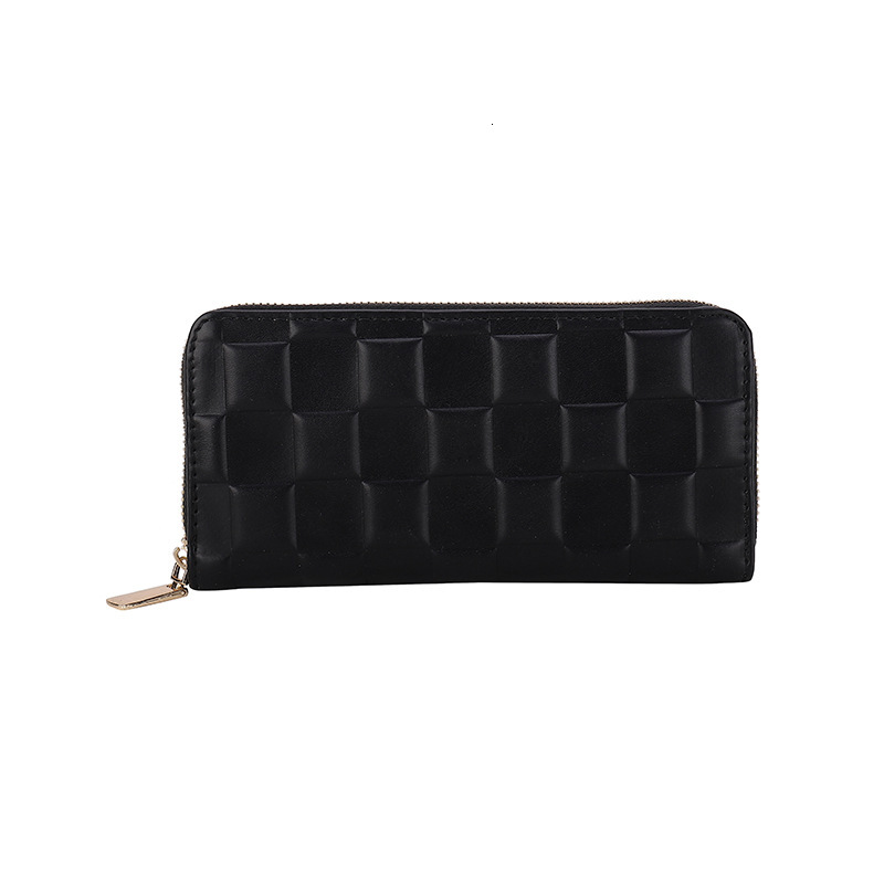 Multi Functional Outdoor Hand-held New Designer Fashion Women's Long Design With Pressed Grid Pattern Zipper Handbag Wallet Card Bag