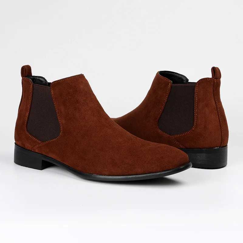 Mens frosted suede Chelsea Boots square toe mens autumn shoes with stylish mens ankle boots large size 48 D610XJ241212