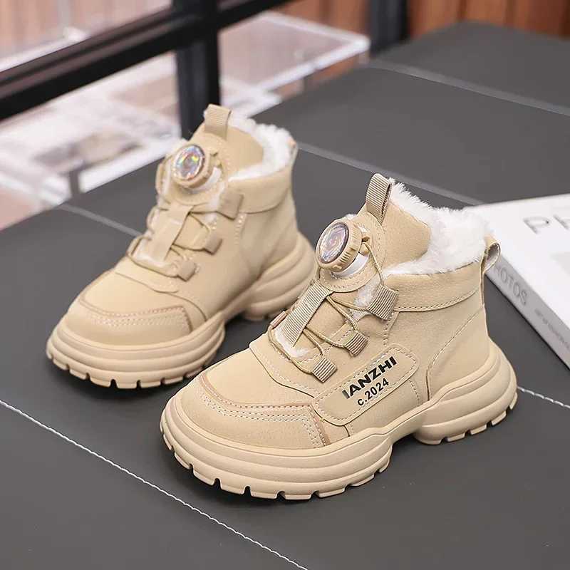 Boots Boys Girls Sneakers with Rotating Button Students Running Shoes Thick Soft Sole 2024 New Fashion Children Sports Non-slip H241212DS99