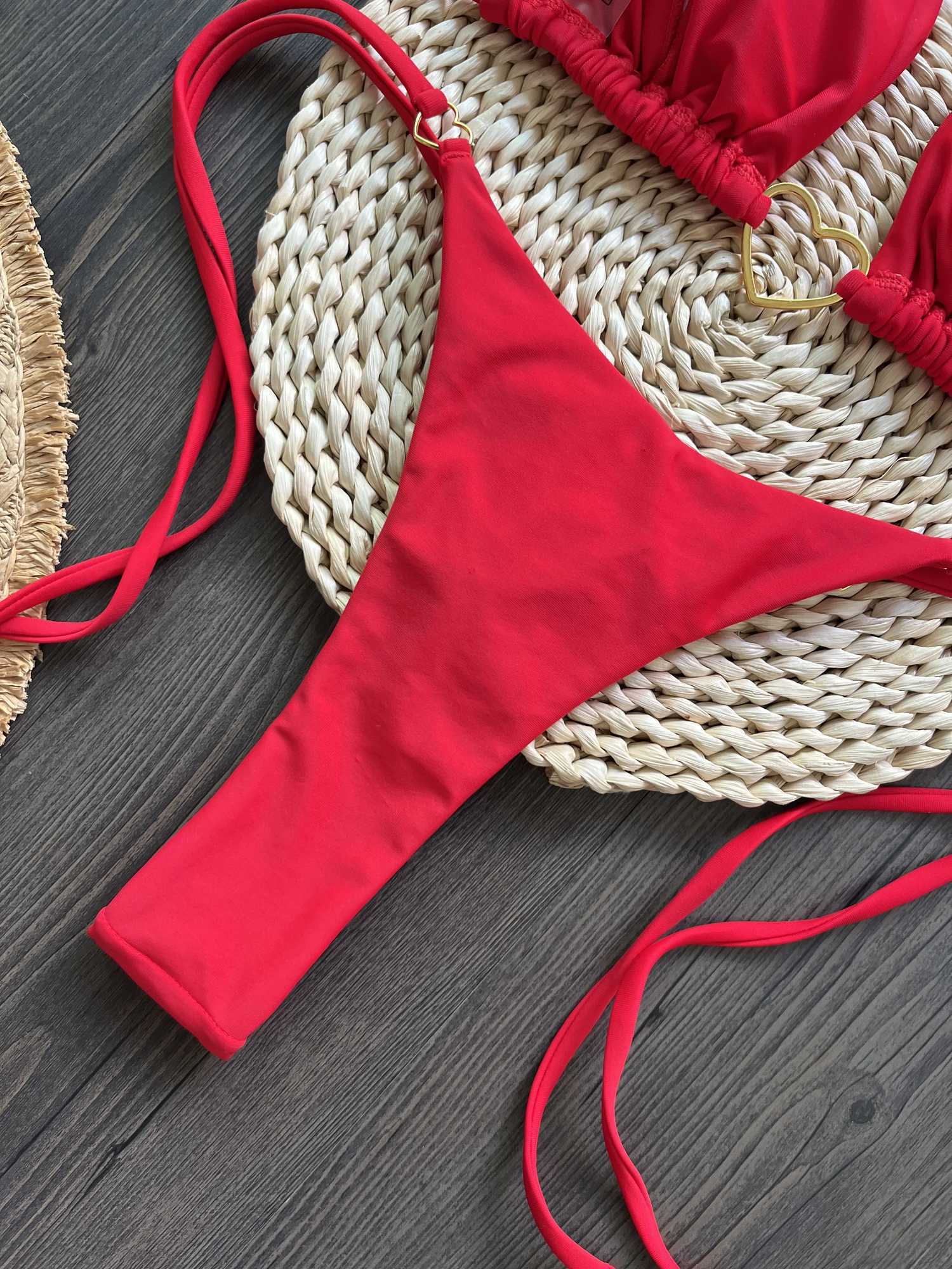 Sexy Red Swimwear Beach Surfing Bikini 2024 Women Party Suit Band 2 Piece SwimsuitXJ241212