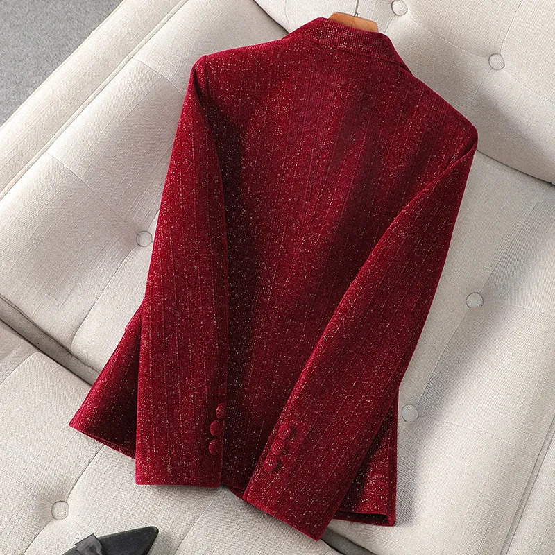 Gorgeous Blazers Women Fashion Slim Golden Velvet Elegant Temperament Blazer Coat Commuting Autumn Winter 241209