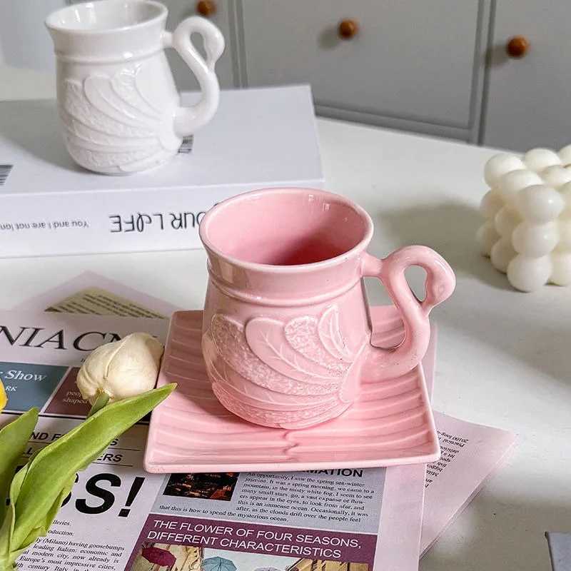 Swan Coffee Cup Luxurious French Exquisite Ins Nordic English Light Luxury Retro Afternoon Tea Cup and Sauce Y241211