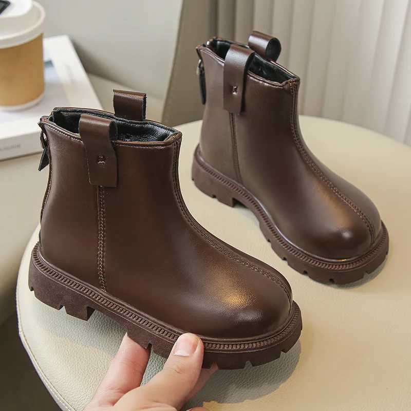 Boots Children Leather warm Girls Fashion 2024 Winter New Casual Comfortable Short Kids Versatile Anti-slip Cotton H241212LSTX