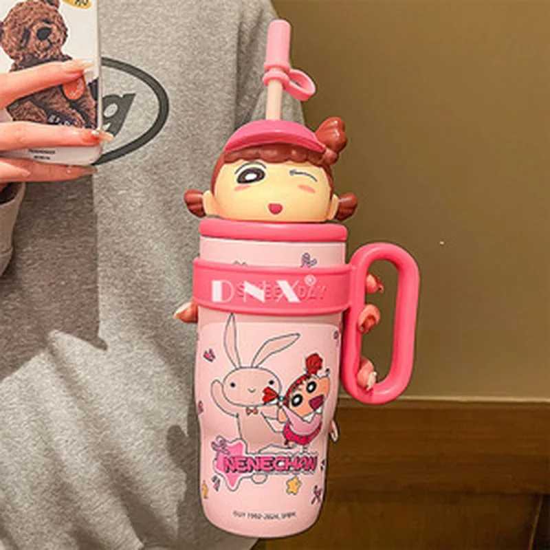 New Crayon Shin chan Cute Cartoon Cherry Blossom Nene Vacuum Cup Kawaii High Capacity Water Cup Cute Peripheral Decorative Gift Y241211