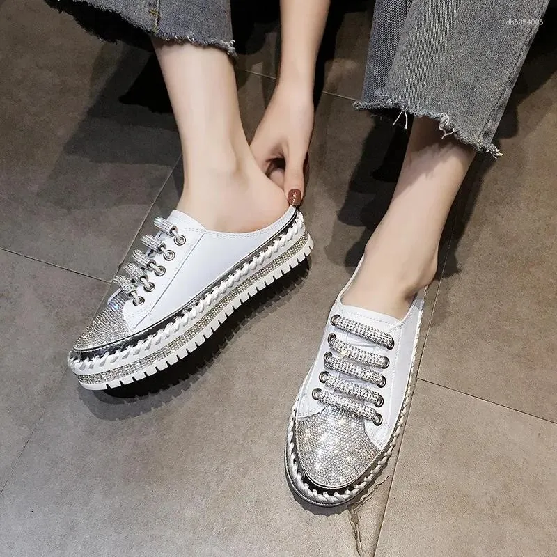 Slippers Crystal Half For Women Flat Platform Shoes Comfortable And Elegant Women's Couple Bg Sandals