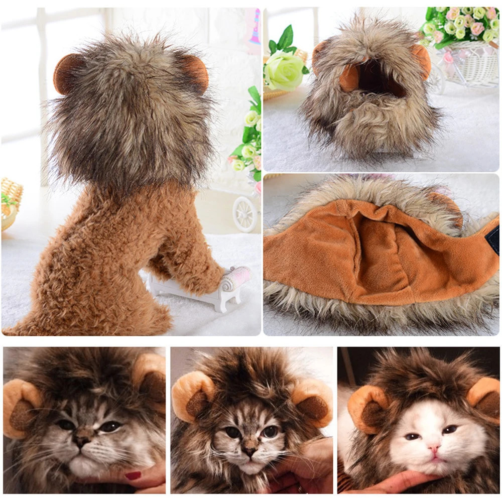 Cat Lion Wig Funny Costume Puppy Halloween Cosplay Dress Up Clothes Cute Pet Hat For Small Dog Kitten Party Accessories 241212