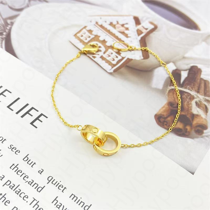 designer women Screw double ring bracelet gold bracelet luxury screw jewelry 18k gold silver rose plated diamond charms stainless steel chains