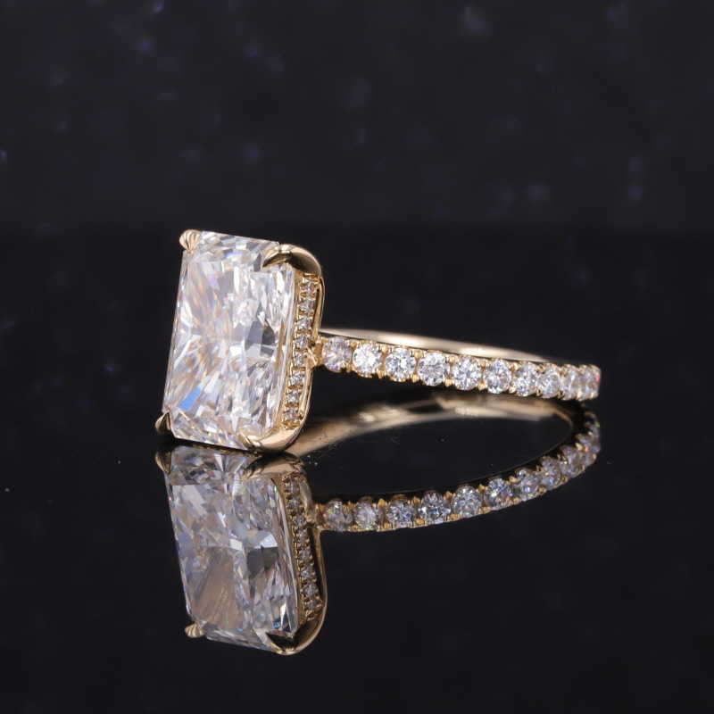 Radiant Cut 14K Solid Yellow Gold Lab Grown Diamond Engagement Ring With Melee Pave For Women