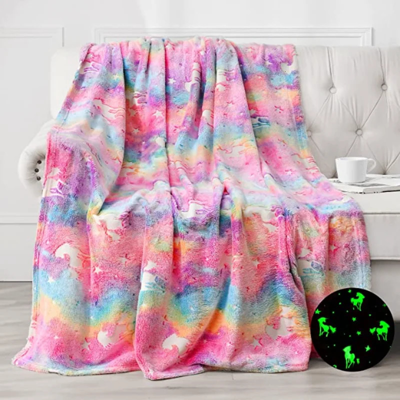 spacecra Glow in The Dark Blanket Unicorn Gift for Kid Birthday Bedroom Decor Unicorns Toys Soft Cozy Luminous Throw 241210