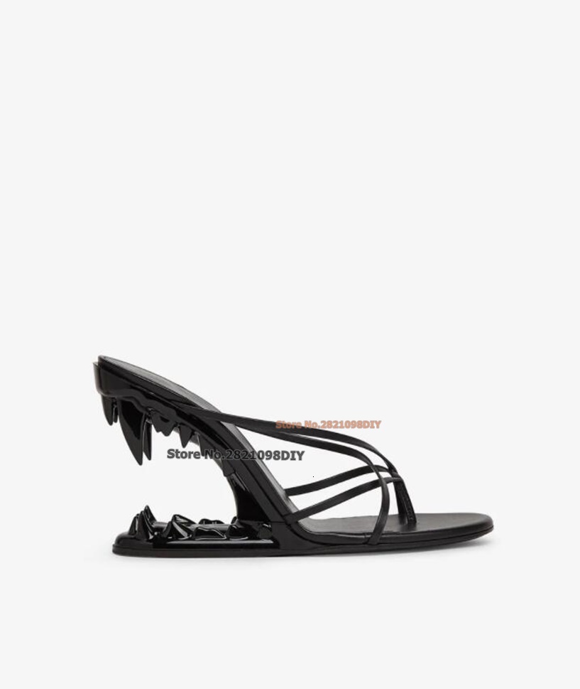 Sier Black Thongs Sandals High Heel Women 3D Mouth Slip On Heeled Party Shoes Criss-Crossed Flip-P Sg
