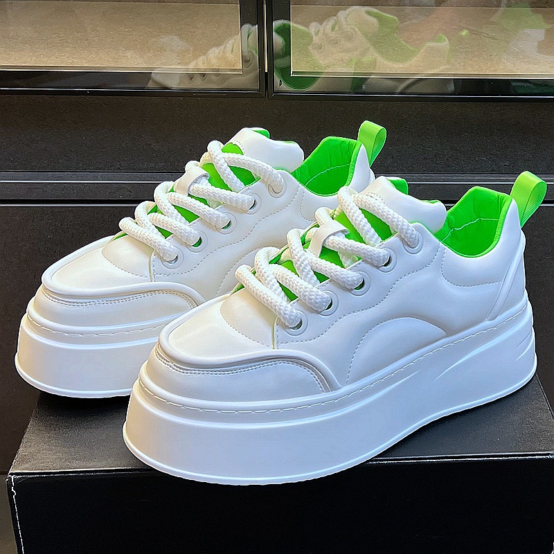 Thick soles increase small white shoes fashion men's light bread shoes fashion with ins niche trend design casual board shoes Spring Green White
