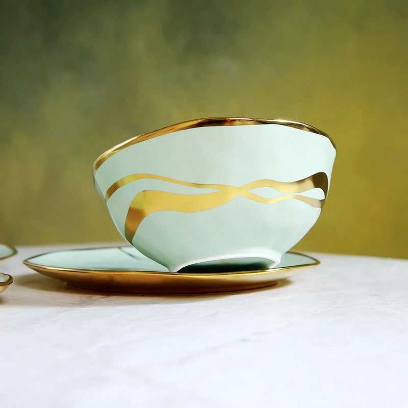 European Style Craft Gold Ceramic Coffee Cup Tableware Set Luxury Cuisine Hotel Western Restaurant Bowl Fruit Pastry Plate Y241211