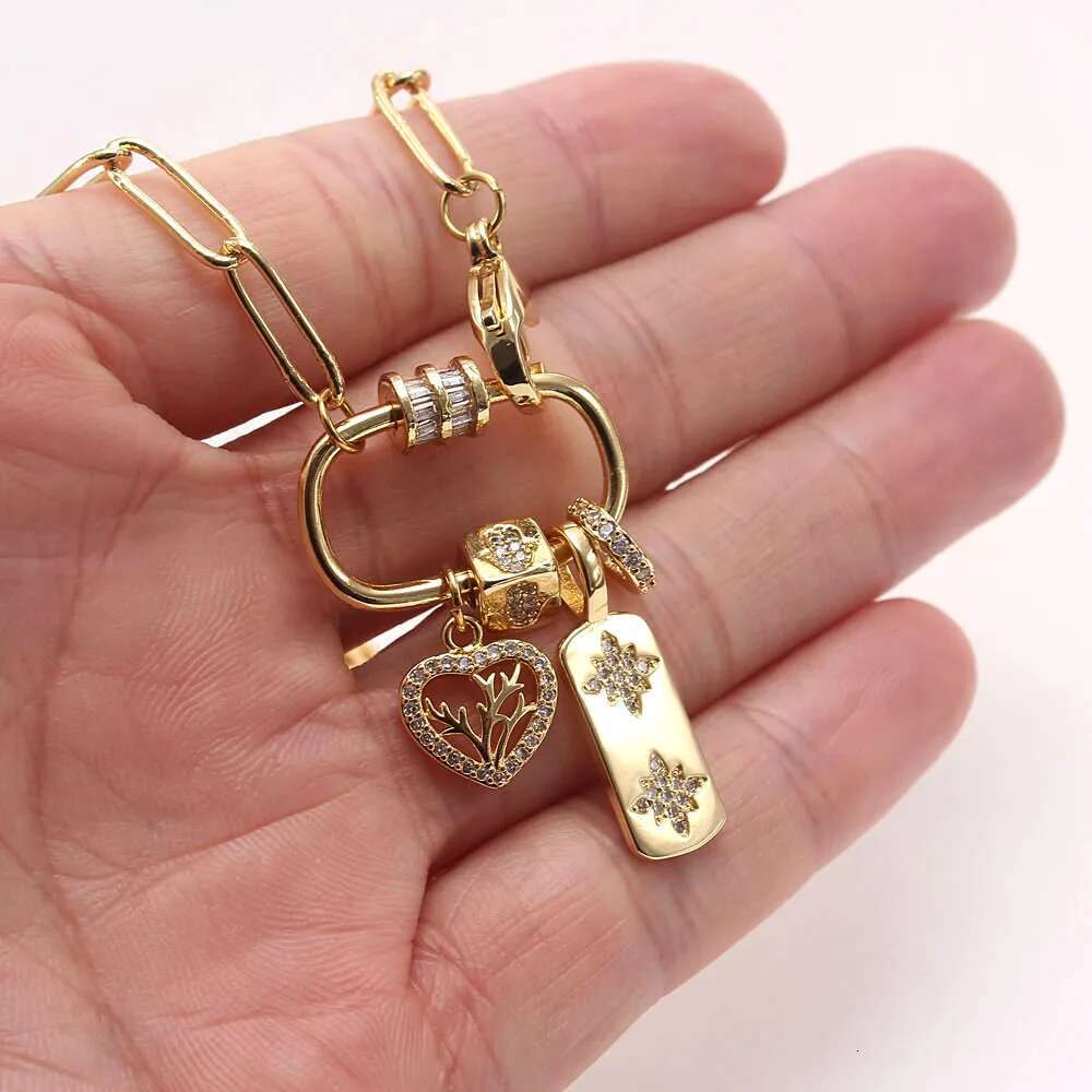 Unique Design Women Screw Lock Zircon Heart Pendant Necklace Gold Color Paper Clip Chain Necklaces Jewelry Party Gift