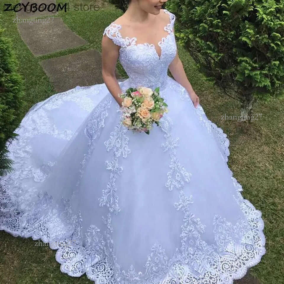 Party Dresses 2023 New Illusion White/Ivory Ball Gown Long Wedding Dress Short Sleeves Bride Dresses Princess Tulle Elegant Wedding Gowns T230502