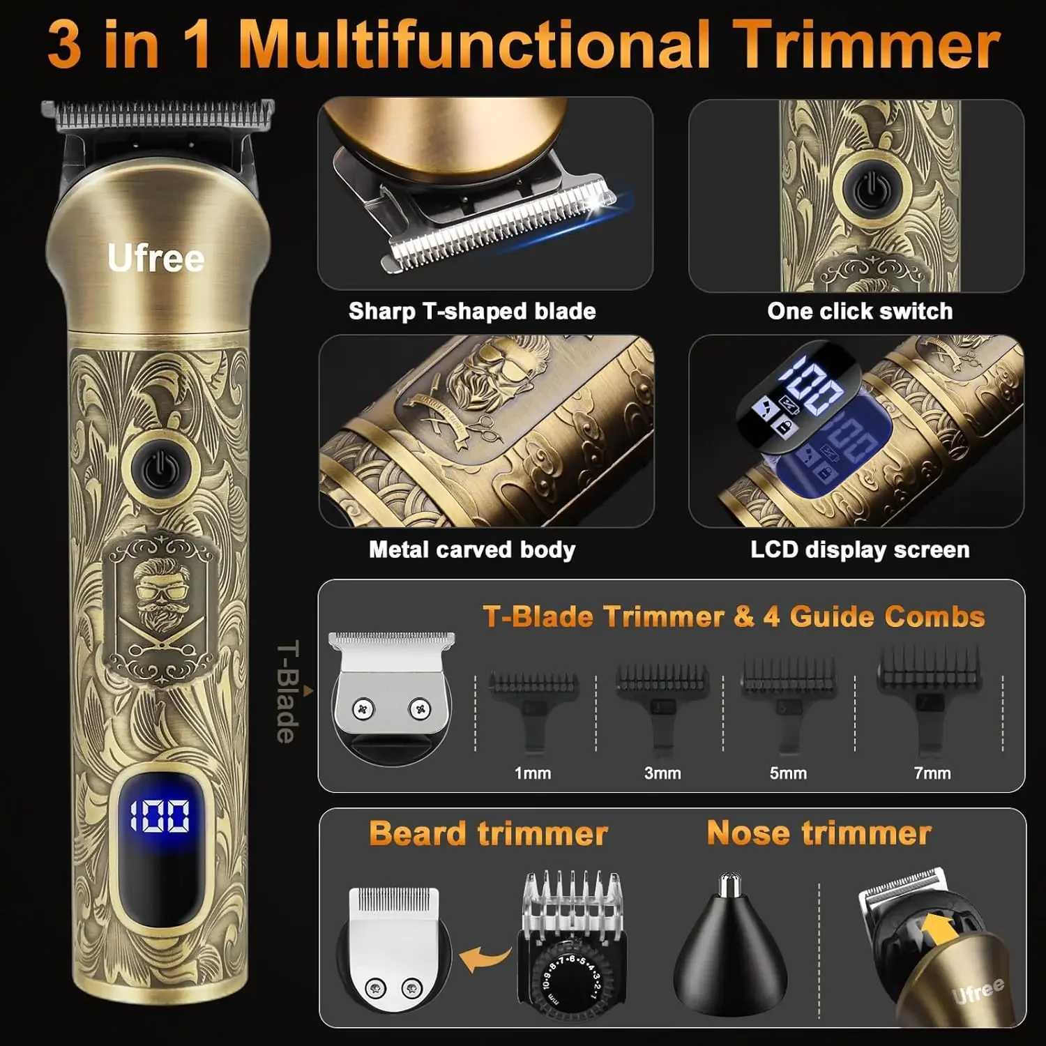 Hair Clippers Shaver Electric Razor Hair Trimmer for Men Cordless Barber Clippers and Trimmers Set W241212