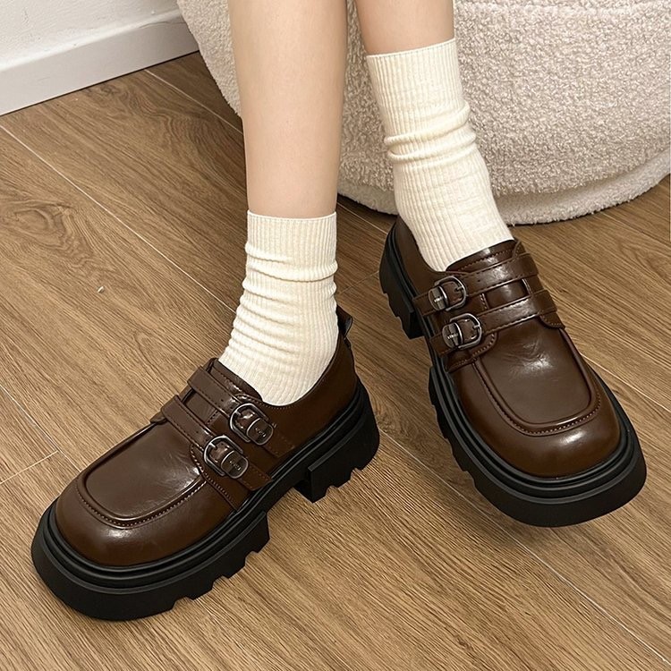 Women Casual Shoes:British Style Simple Design Leather Shoes New Product Thick Sole Increase Height ,Black/Brown,Free shipping