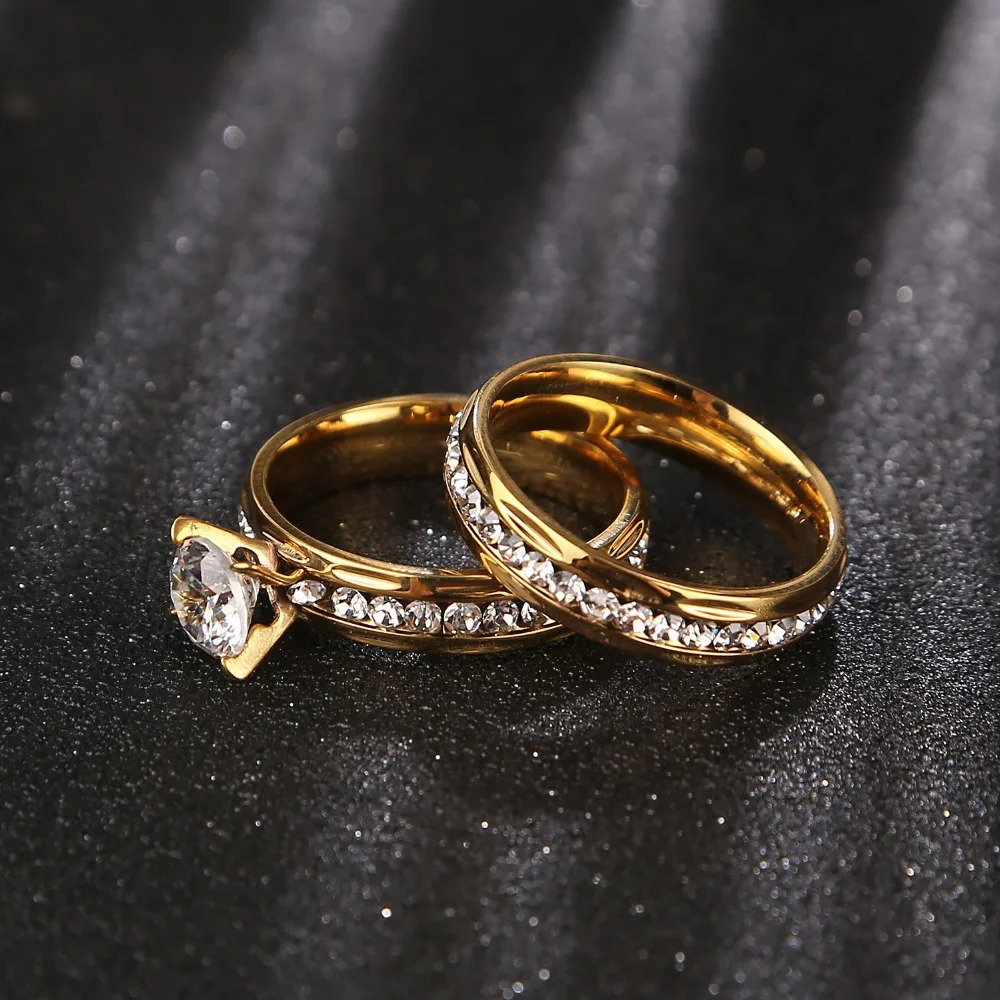 A pair of wedding rings stainless steel charm gemstones crystal engagement mens jewelry gifts 241210