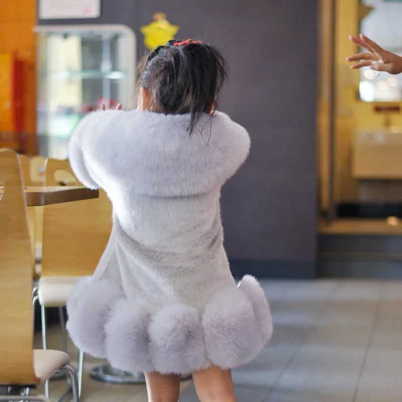 Winter Clothes for Girls 2023 New Kids Boutique Coat Thicken Korean Imitation Fur Autumn Fox Hair Cotton Warm Large Fur CollarXJ241211