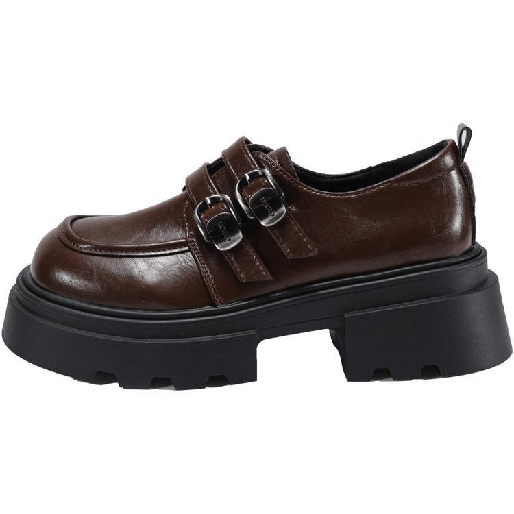 Women Casual Shoes:British Style Simple Design Leather Shoes New Product Thick Sole Increase Height ,Black/Brown,Free shipping