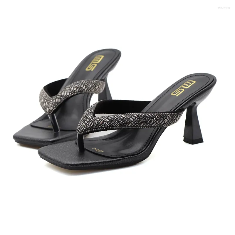 Slippers Casual High-Heeled Shoes Lady Square Toe Slipers Women Glitter Slides Rubber Flip ps 2024 Jelly Hawaiian