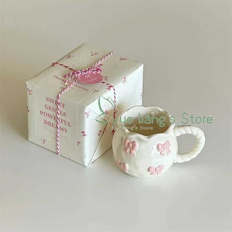 Handmade Irregar G 3D Bow Coffee Cup Art G Gift Ceramic Water Cup Y241211