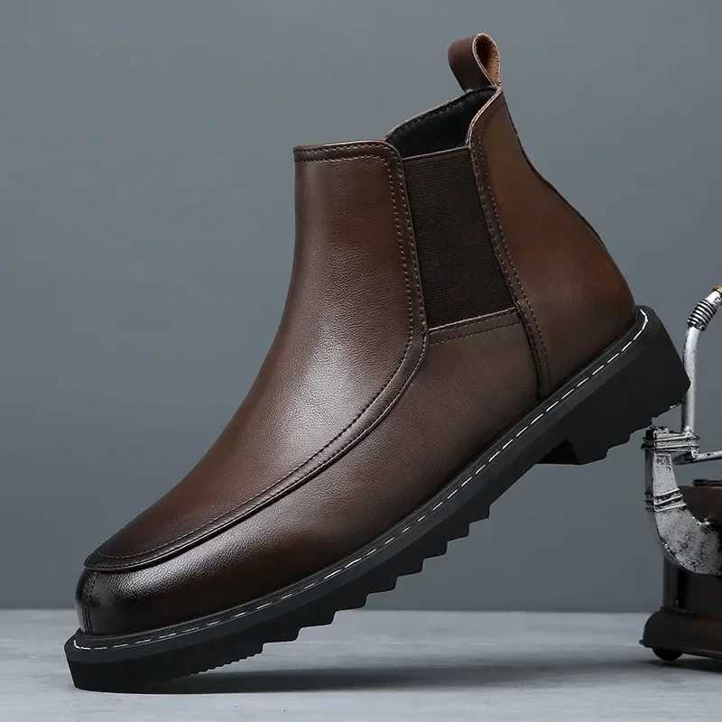 Cowhide Mens Chelsea Boots Autumn Winter Genuine Leather Boots High-quality Mens Short Boots Platform Boots Botines HombreXJ241212