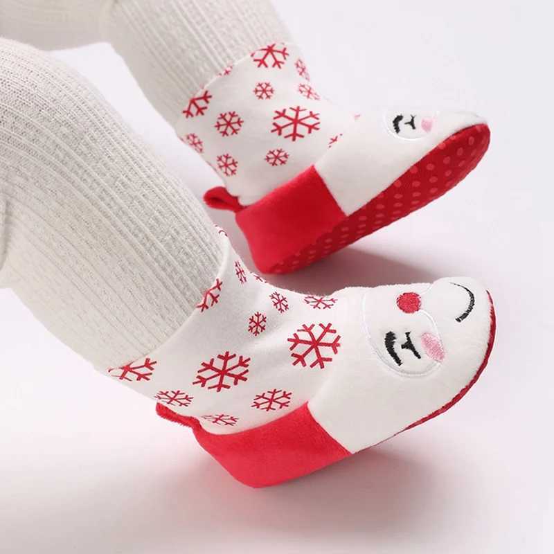 Boots Infant Newborn Booties Santa Foot Socks Baby Christmas Lovely Snowflake Design Winter Warm Slippers Anti-Slip Shoes H241212R9TT