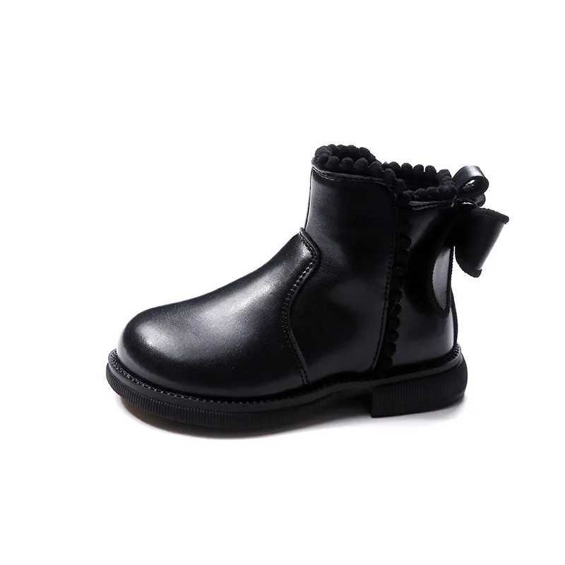 Boots Zapatos Nia Plush Child Boot Autumn Winter New Bow Princess Girl Cotton Fashion Short Shoe Leather H2412127GMT