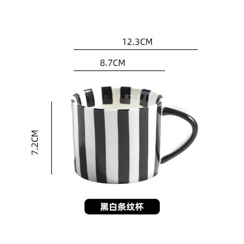 Ceramic coffee cup and sauce set hand-painted striped retro water cup breakfast cup afternoon tea cup and sauce Y241211