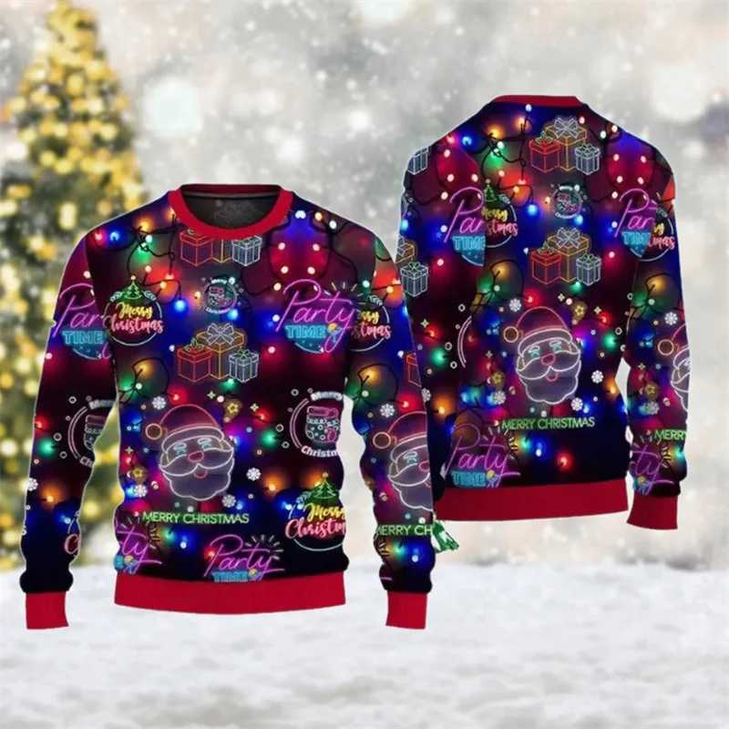 3D printed Christmas ugly sweater with colorful patterns mens holiday Pullover top snowman gingerbread 2025 fashion trend sweater W2401211
