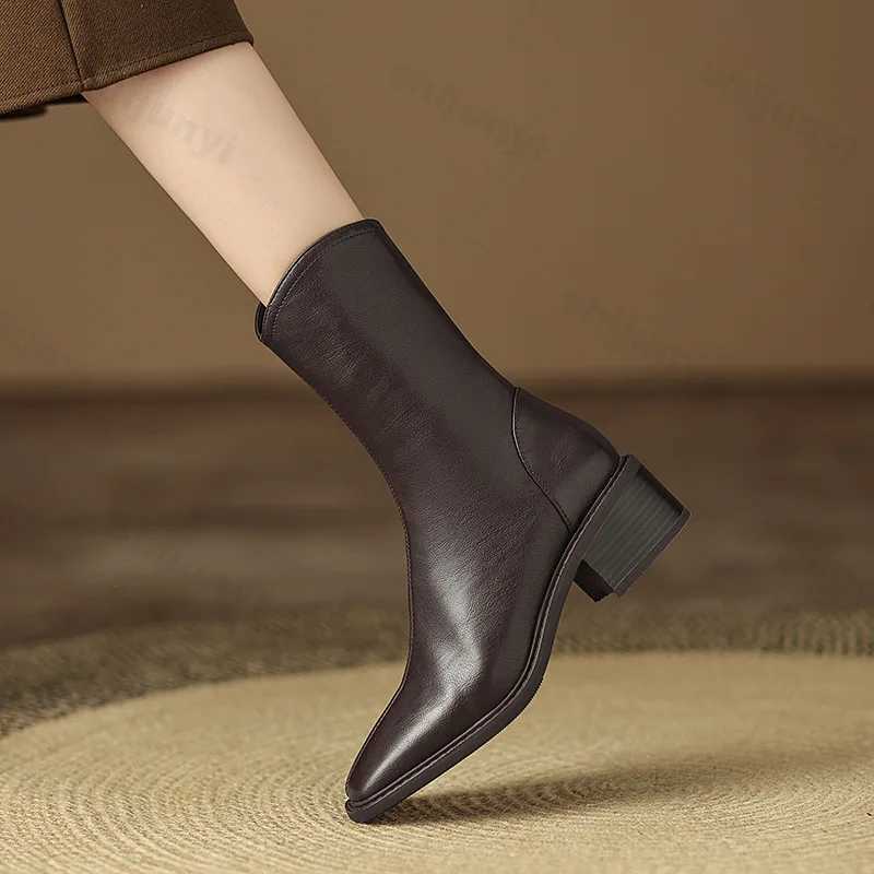 2025 New PU Leather Ankle Boots for Women Shoes Fi Side Zipper Outdoor Ladies Footwear Low Heel Short Black Botas De MujerXJ241212