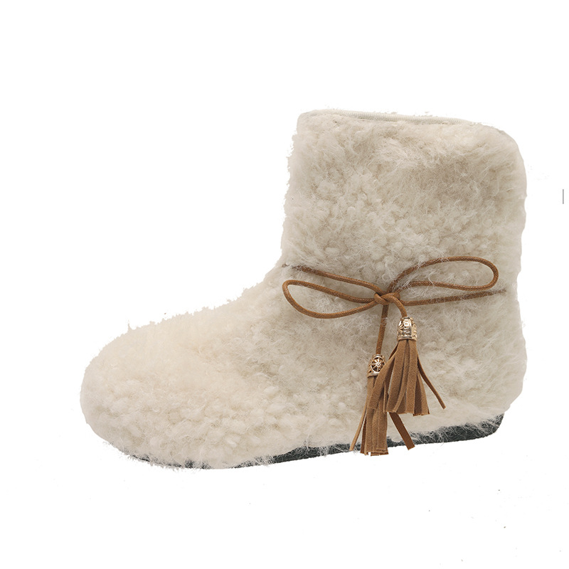 Women Boots:Plush hot Cute Designer Shoes New British Style Round Toe Flat Bottom Warm Snow Boots,Black/White/Coffee,Free shipping