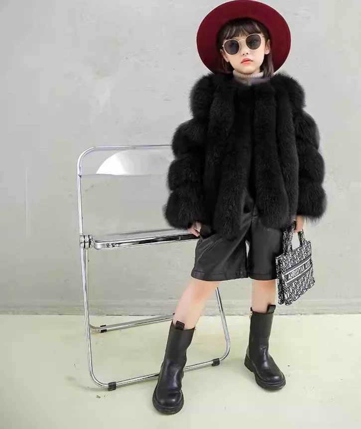 Autumn and Winter New Fox Fur Coat for Girls Trendy Personalized Warmth Patchwork Coat Fashion Children ClothesXJ241211