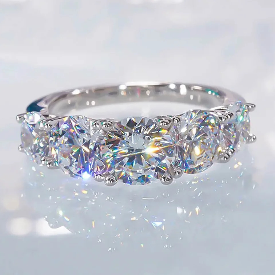 36ct 5stone Dcolor VVS1 Diamond Ring Womens Anniversary Gift S925 Pure Silver Row Wedding Bridal Jewelry 241210