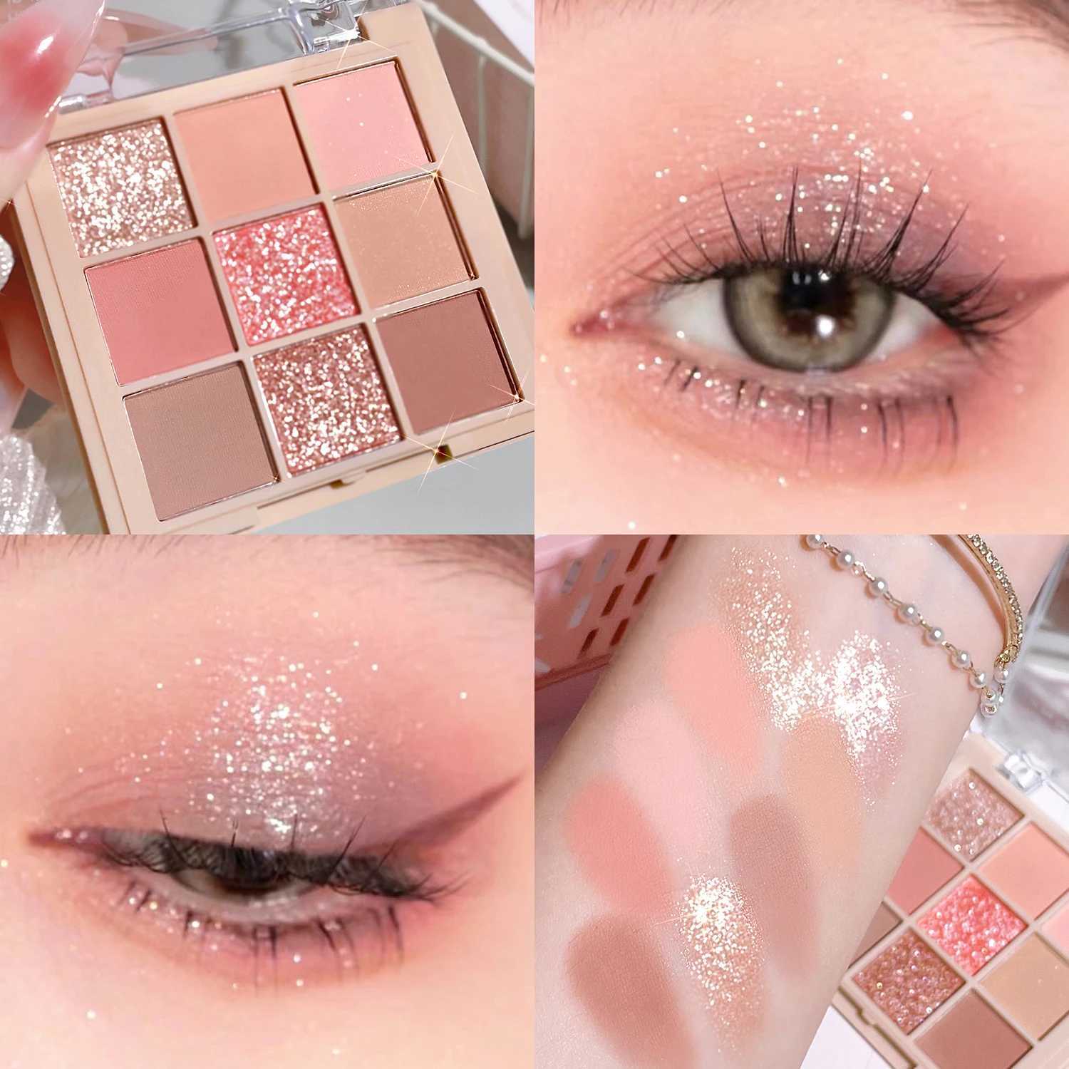 Shiny 9 Color eye shadow Palette Shiny Glass Shiny Finish Brown Coral Chocolate Gold eye shadow PaletteW241212