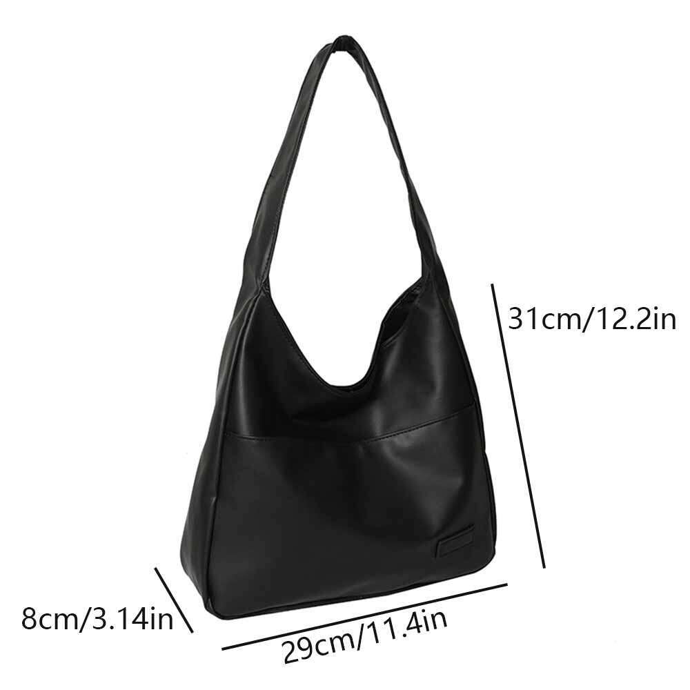 Women's Hobo simple PU leather solid shoulder bag, fashionable large capacity handbag, suitable for school assignments,-ll