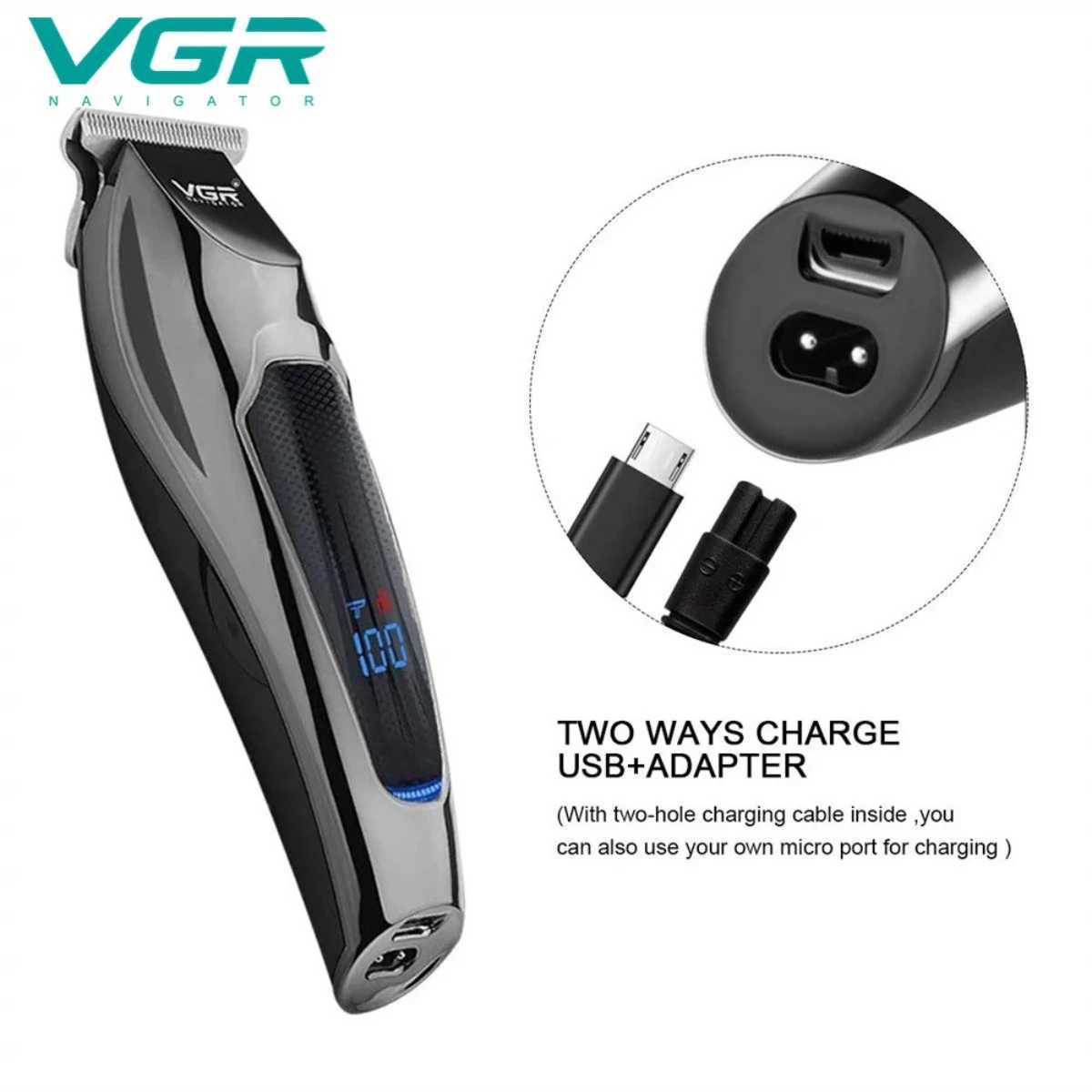 VGR Barber Professional Barber LED Display Mens Hair Clipper Rechargeable Mini Mens Hair Clipper V-070 W241212