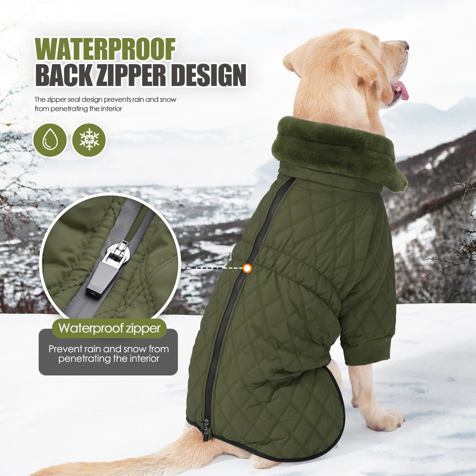 Waterproof Fur Collar Dog Jacket Winter Warm Fleece Dog Clothes for Small Media Large Dogs Puppy Golden Retriever Vest Pug Coat 241212