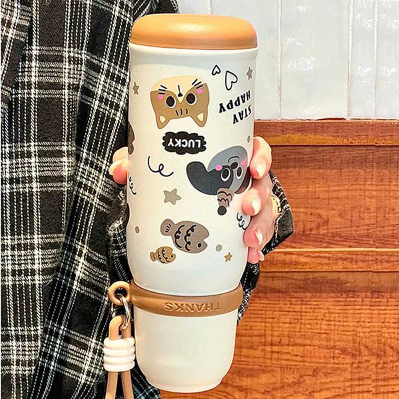 500ml vacuum film with cup stainless steel hot-dip galvanized water bottle with handle portable hot-dip galvanized Y241211