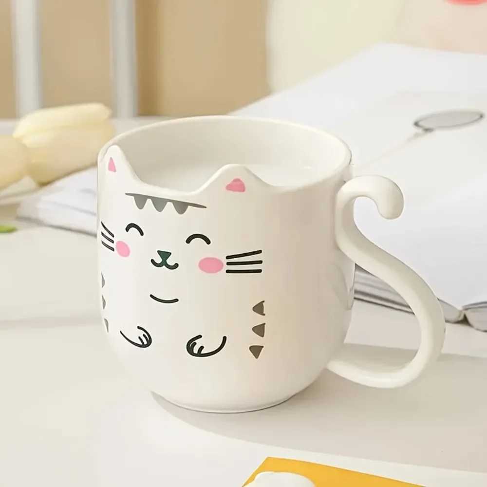 1 cute cartoon cat g childrens creative gift perfect for his travels thick plastic face cup for brushing teeth and rinsing mouth Y241211