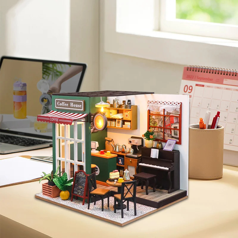 DIY 3D puzzle wooden toys mini dollhouse handmade model building kit coffee house childrens gifts 241211