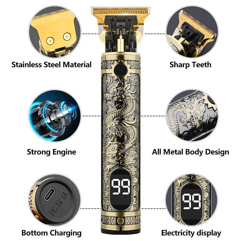 Retro T9 Hair Clipper Professional Hair Clipper Mens Cordless Beard Trimmer USB Hair Clipper W241212